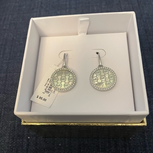 Michael Kors Monogram Silver Tone Logo Earrings Brand New In Box - Picture 1 of 6